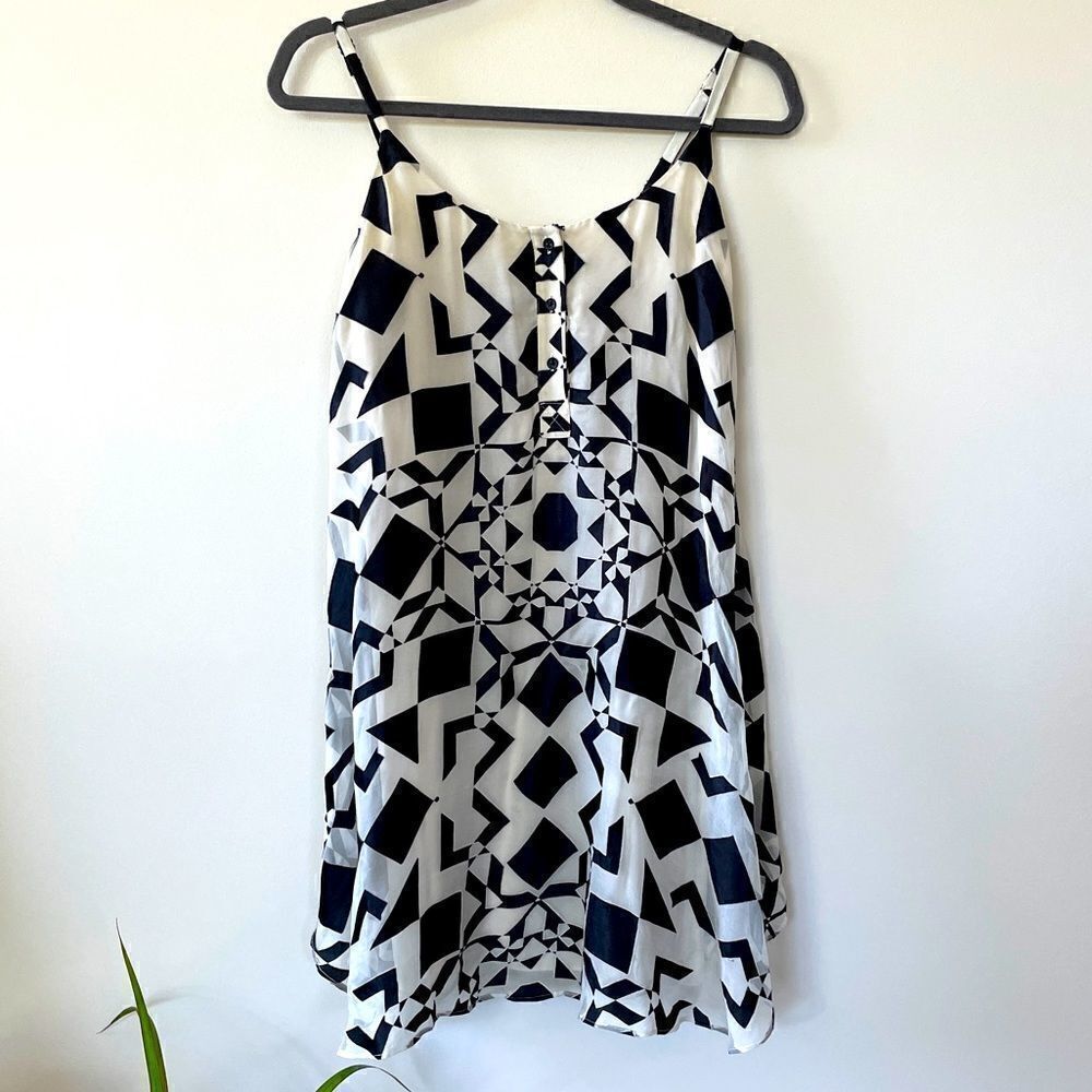 Alice + Olivia Rhi Printed Tiered Black and White Geometric Tank Dress XS - Picture 3 of 13